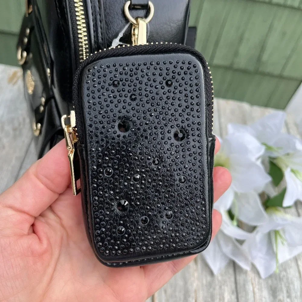 Madden NYC Black Faux Leather Mini Backpack with Gold Hardware
